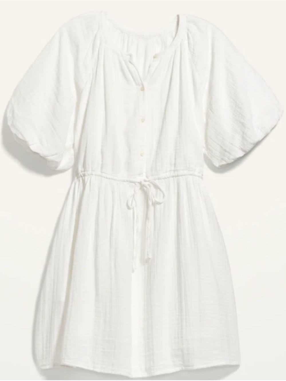 Old Navy White Button-Front Mini Dress with Puff Sleeves
